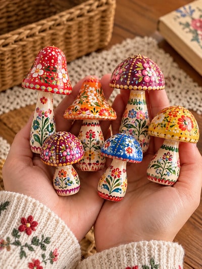 hand-painted-wooden-mushrooms
