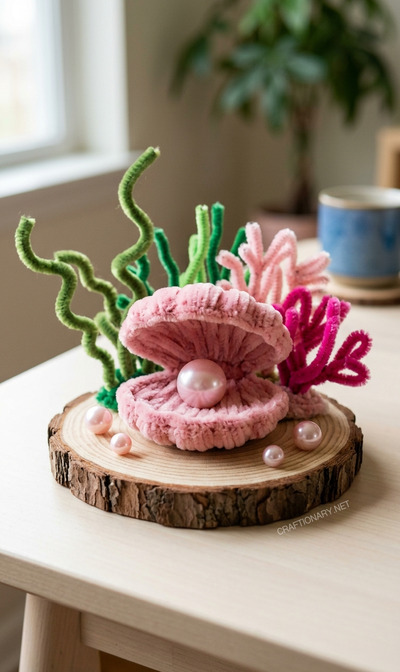 pipe-cleaner-wood-slice-seashell-decor