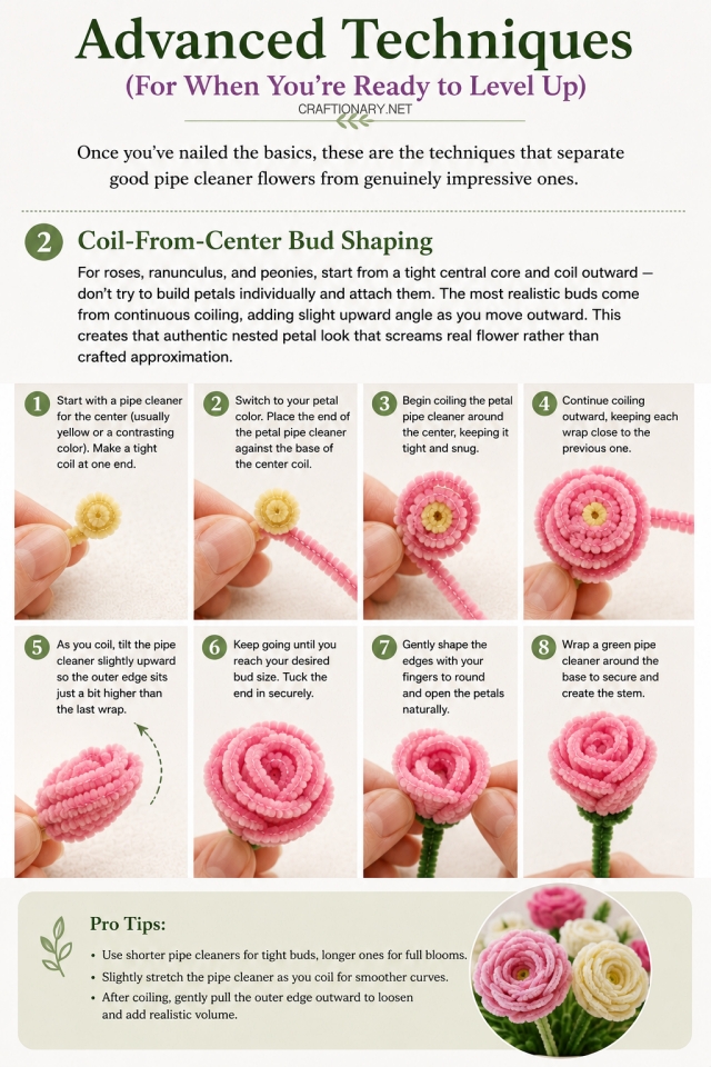 Coil-From-Center-Bud Shaping-pipe-cleaner-flower-advanced-technique