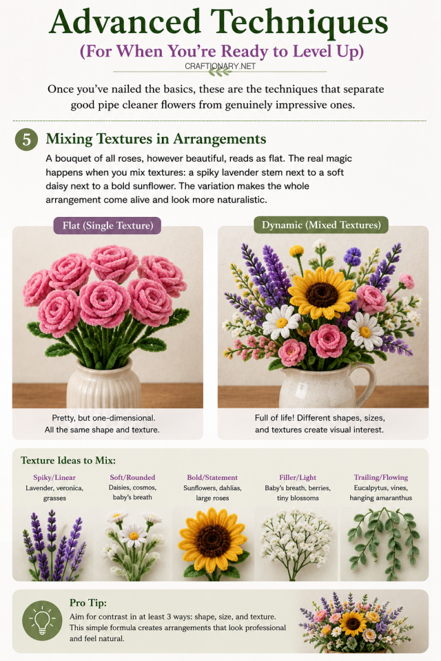 Mixing-Textures-in Arrangements-pipe-cleaner-flower