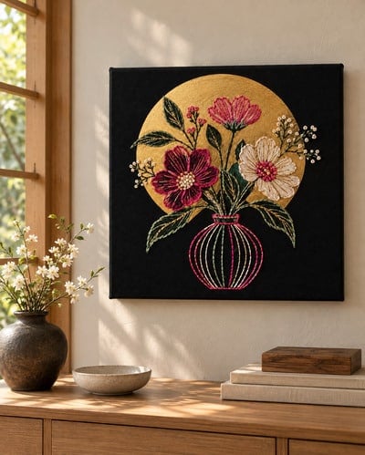 Black-Canvas-with-Neon-Metallic-Thread-embroidered-canvas-art