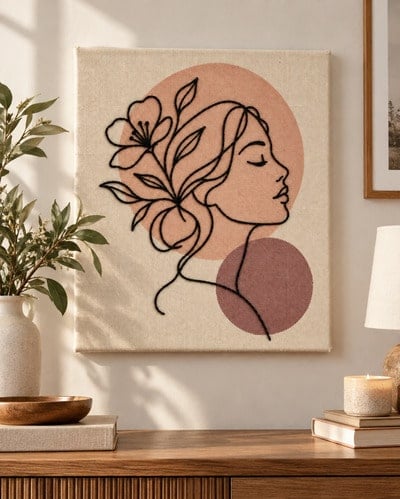 Continuous-Line-Face-Profile-embroidered-canvas-art