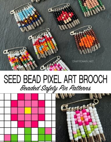 Safety Pin Bead Craft: Beaded Safety Pin Brooch Patterns (9×9 Pixel Art)